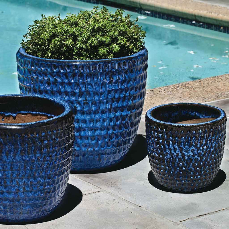 Campania International Dimple Planter in Riviera Blue set of 3