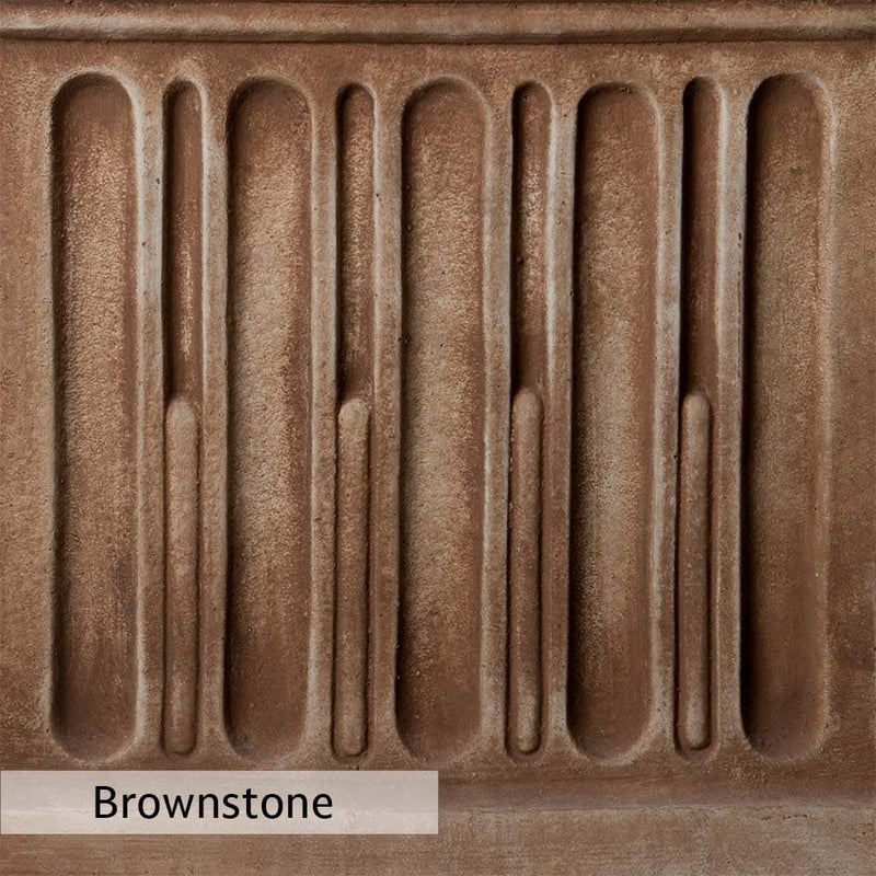 Brownstone Patina for the Campania International Low Rectangular Plinth, brown blended with hints of red and yellow, works well in the garden.