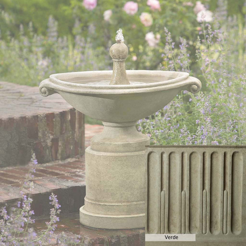 Verde Patina for the Campania International Borghese Fountain in Basin, green and gray come together in a soft tone blended into a soft green.