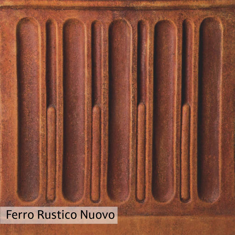 Ferro Rustico Nuovo Patina for the Campania International Low Wolcott Pedestal, red and orange blended in this striking color for the garden.