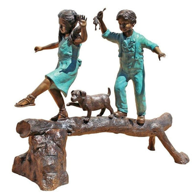 The Adventure, Boy and Girl on Log Cast Bronze Garden Statue by Design Toscano