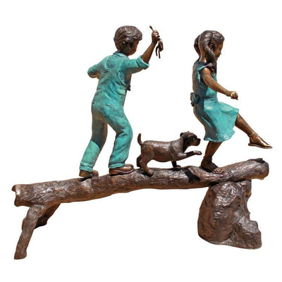 The Adventure, Boy and Girl on Log Cast Bronze Garden Statue by Design Toscano