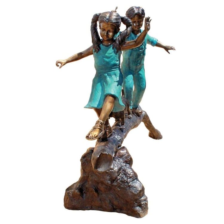 The Adventure, Boy and Girl on Log Cast Bronze Garden Statue by Design Toscano