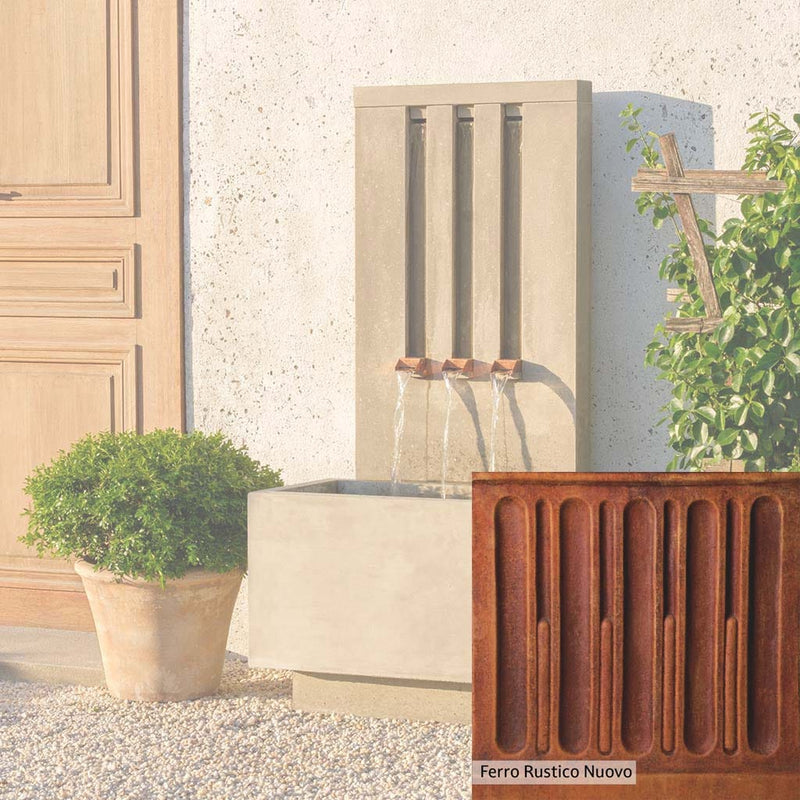 Ferro Rustico Nuovo Patina for the Campania International Mondrian Tall Fountain, red and orange blended in this striking color for the garden.