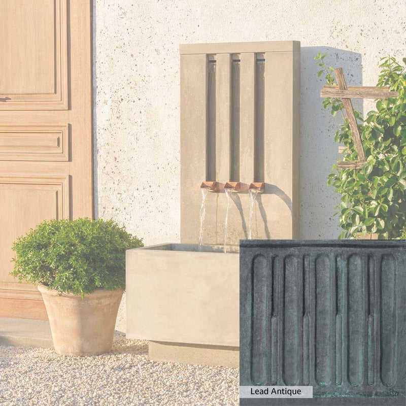 Lead Antique Patina for the Campania International Mondrian Tall Fountain, deep blues and greens blended with grays for an old-world garden.